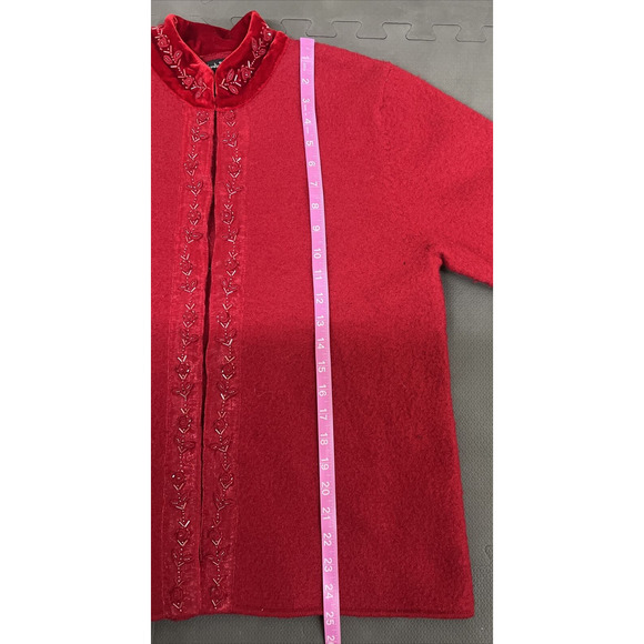 Vintage Alexandra Bartlett Wool Cardigan Red Embroidered Beaded Sweater Small FS - Picture 10 of 12